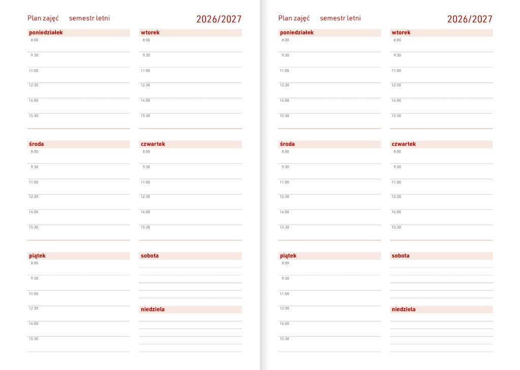 plan zajeć semestr letni